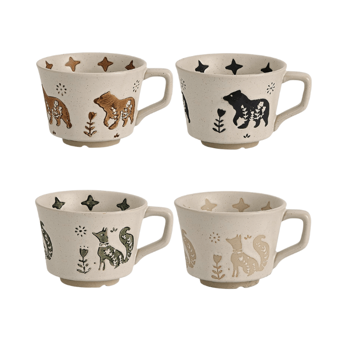 12 oz Vintage Ceramic Coffee Mug Set of 4