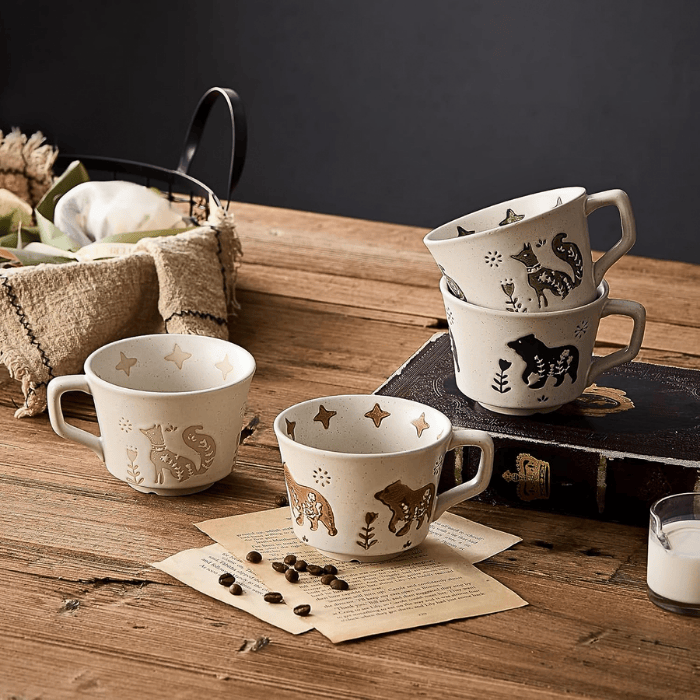 12 oz Vintage Ceramic Coffee Mug Set of 4