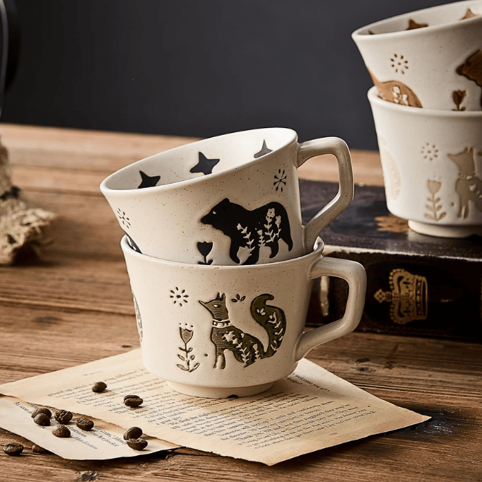 12 oz Vintage Ceramic Coffee Mug Set of 4