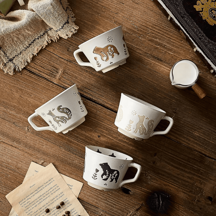 12 oz Vintage Ceramic Coffee Mug Set of 4