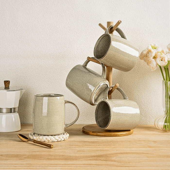 18 oz Handmade Ceramic Mugs with Gradient Reactive Glaze Set of 6