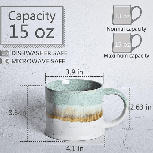 15 oz Stoneware Tea Cups with C-Handle Set of 2