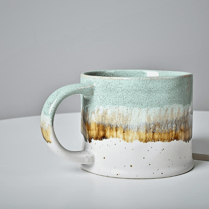 15 oz Stoneware Tea Cups with C-Handle Set of 2