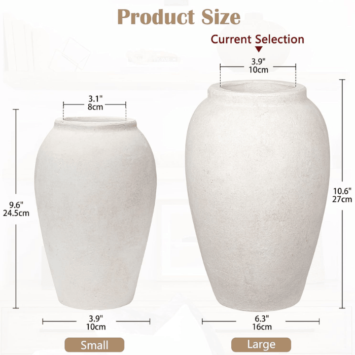 Handcrafted Terracotta Flower Vase – 9.6" Vintage White Ceramic Vase