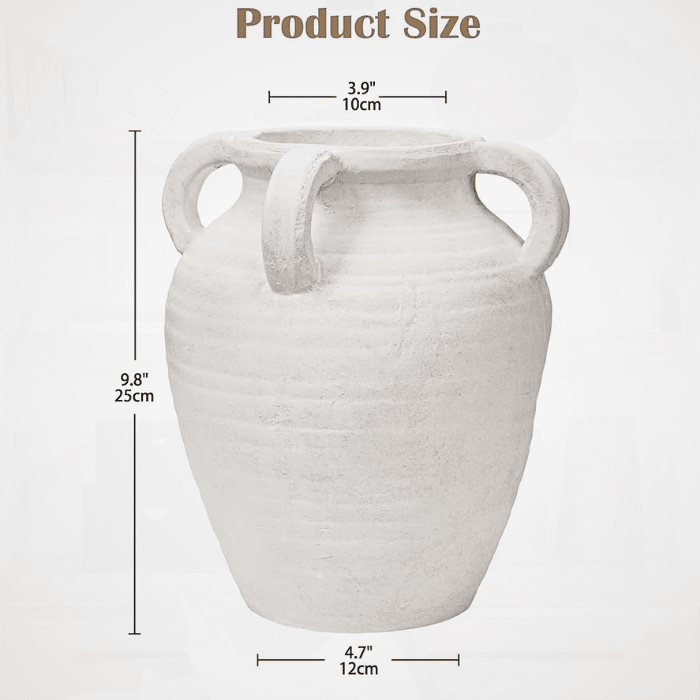 Handcrafted Terracotta Flower Vase – 9.8" Vintage White Ceramic Vase