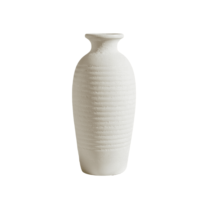 Rustic Threaded White Ceramic Vase – 14.4" Tall Handmade Decorative Flower Vase