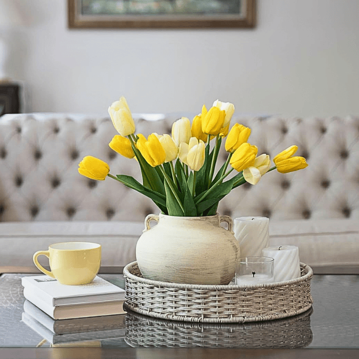 Handmade Beige White Two-Handle Ceramic Vase