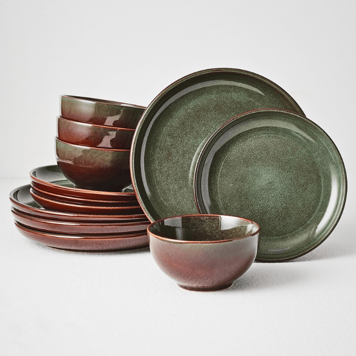 Terracotta Reactive Glaze Plates and Bowls Set