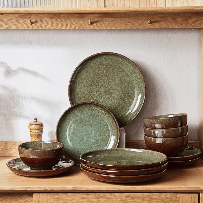 Terracotta Reactive Glaze Plates and Bowls Set