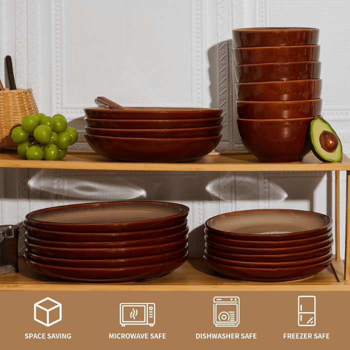 Terracotta Reactive Glaze Plates and Bowls Set